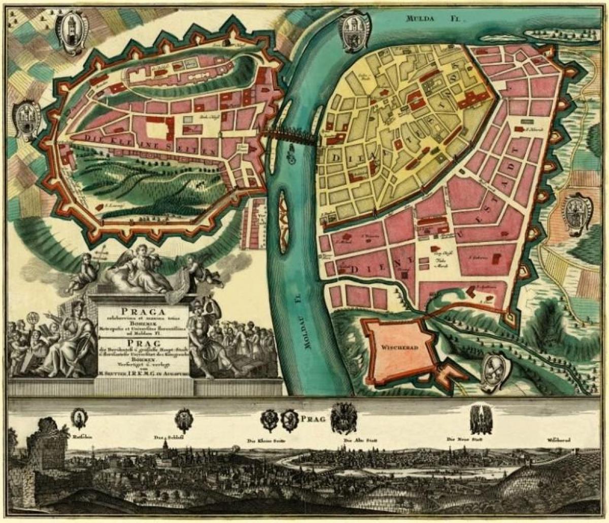 Prague Old Town Neustadt Elisabethbad City Map From 1897 Kaiserinsel Judeninsel 
